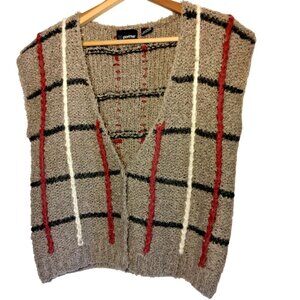 Vintage 1990s Panther Sweater Vest Women Small V Neck Beige Knit Retro
